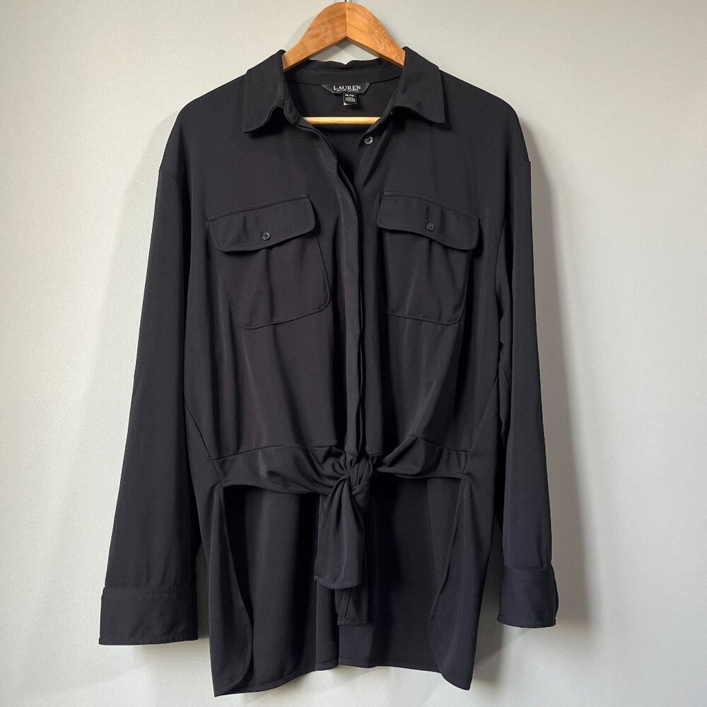 Lauren Ralph Lauren Black Button-Front Tie-Waist Shirt